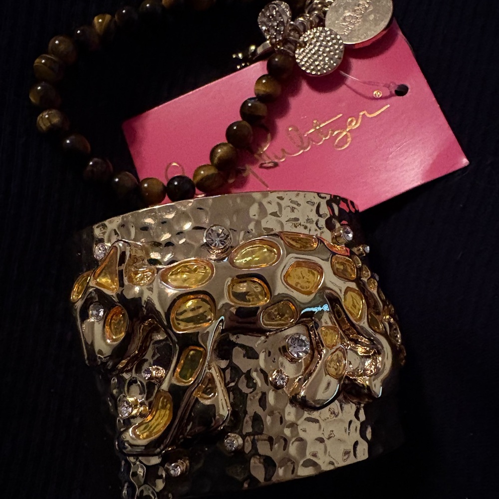Lilly Pulitzer Gold and Silver Leopard Cuff Bracelet with Bonus Bracelet